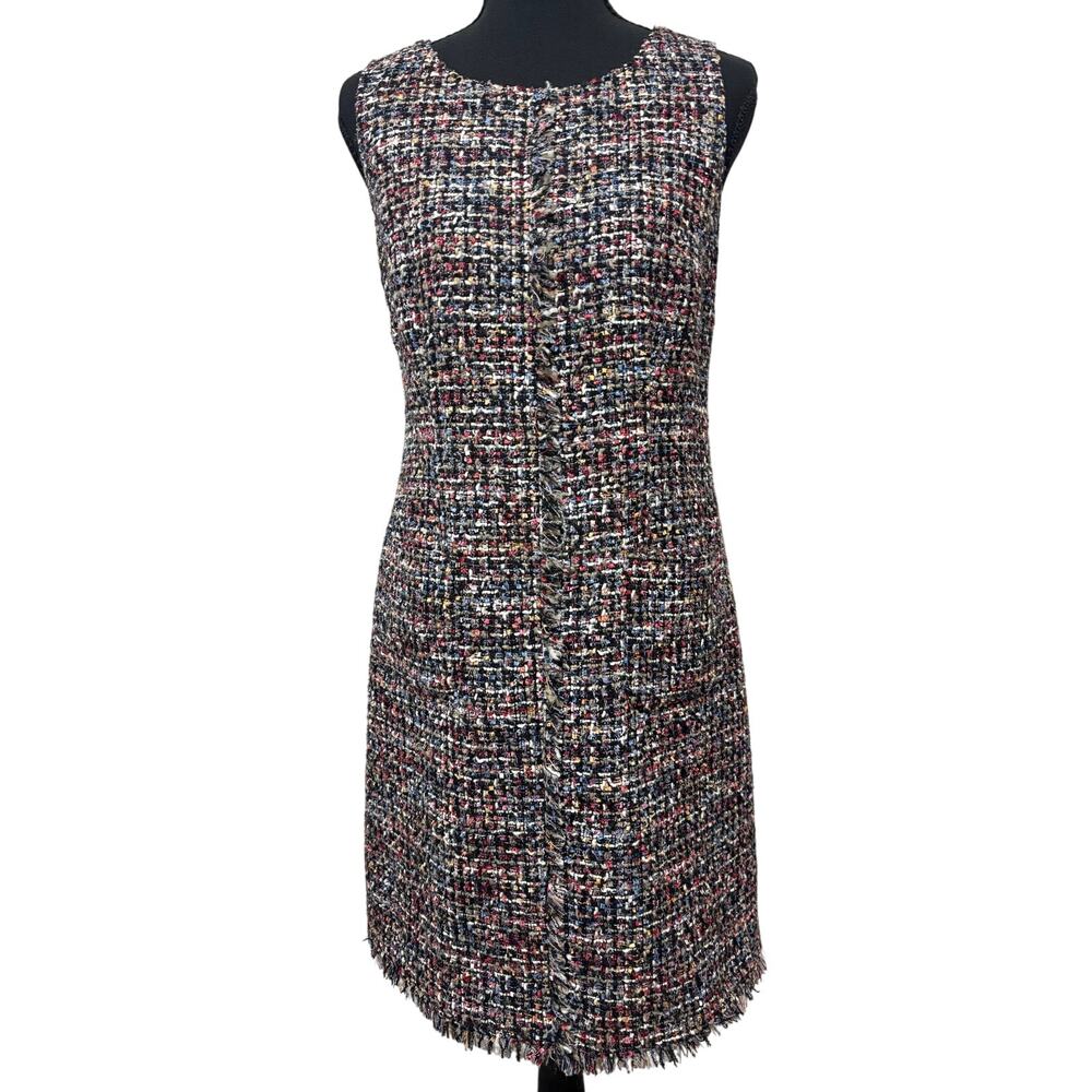 Talbots Petites 8P Multicolor Boucle Tweed Sheath Dress Wool Blend Fringe